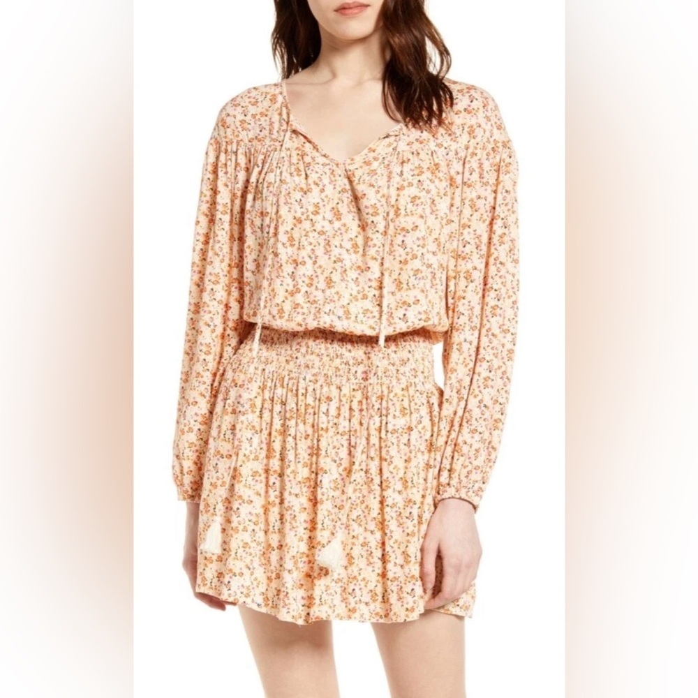 NWT All In Favor Women’s Smocked Waist Ditsy Floral Mini Dress Nordstrom Size L